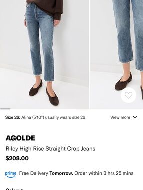 Agolde Riley High Rise Straight Crop Jeans - Medium wash